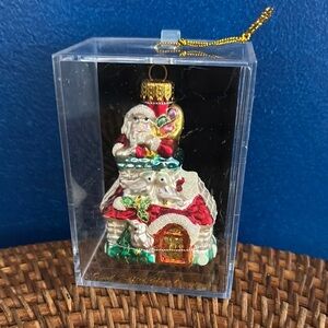 NWT Unique Treasures Hand Blown Glass Ornament Santa Claus in Chimney